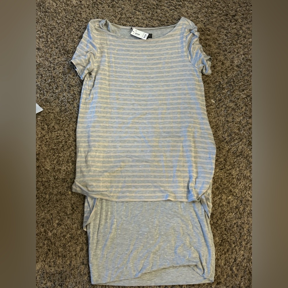 The Limited Gray and Cream Striped Dress